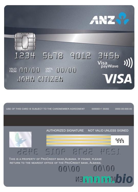 Australia ANZ Platinum credit przykład karty visa w formacie PSD